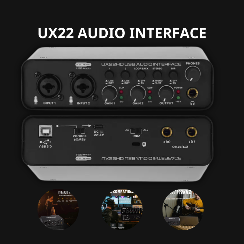 Lokchonk UX22 Audio Interface Sound - USB Recording Interface for Guitar, Mic & PC