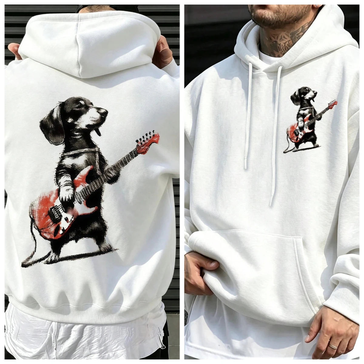 Unisex Dachshund Playing Electric Guitar Hoodie
