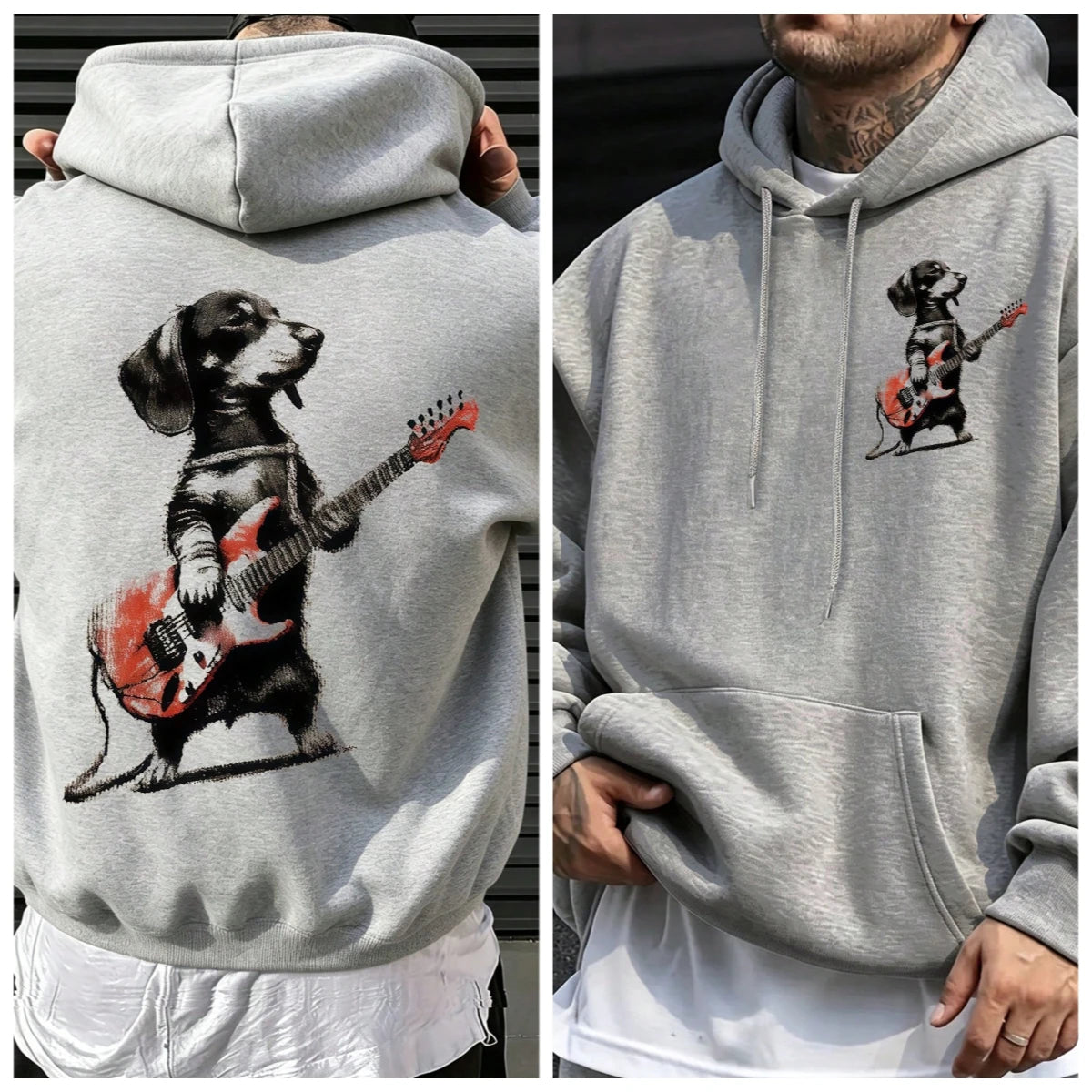 Unisex Dachshund Playing Electric Guitar Hoodie