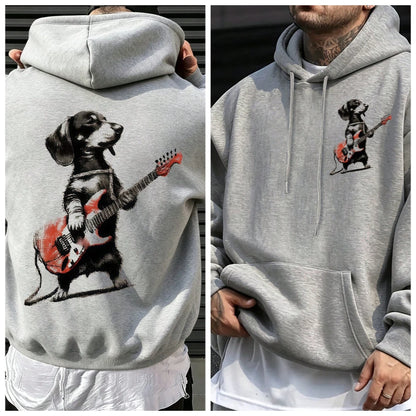 Unisex Dachshund Playing Electric Guitar Hoodie