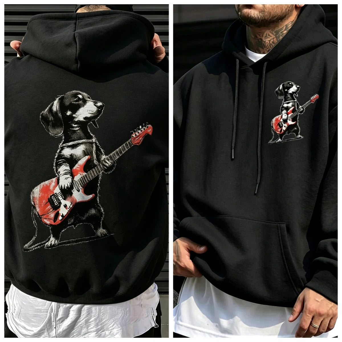 Unisex Dachshund Playing Electric Guitar Hoodie