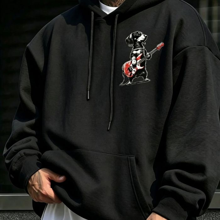 Unisex Dachshund Playing Electric Guitar Hoodie