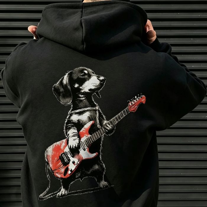 Unisex Dachshund Playing Electric Guitar Hoodie