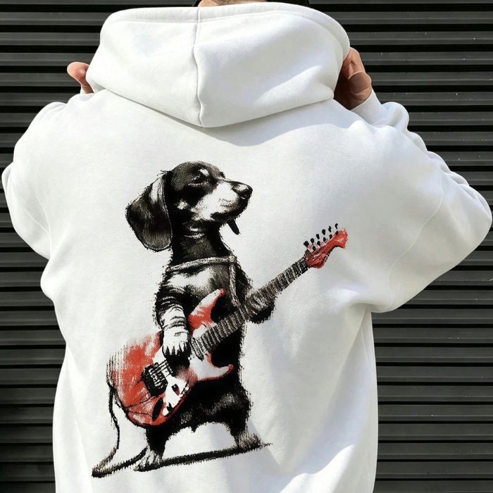 Unisex Dachshund Playing Electric Guitar Hoodie