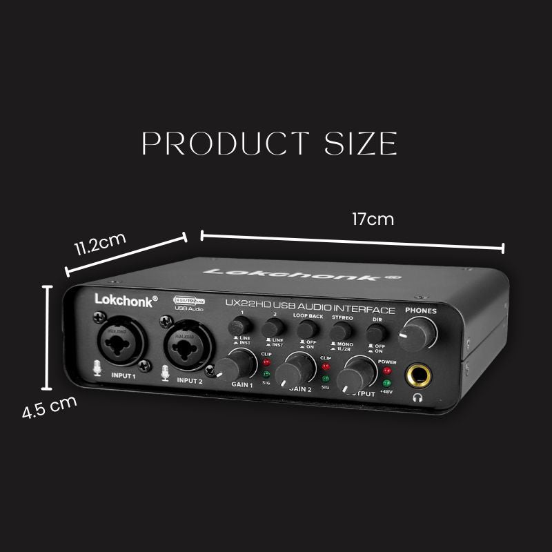 Lokchonk UX22 Audio Interface Sound - USB Recording Interface for Guitar, Mic & PC