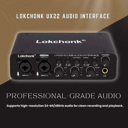 Lokchonk UX22 Audio Interface Sound - USB Recording Interface for Guitar, Mic & PC