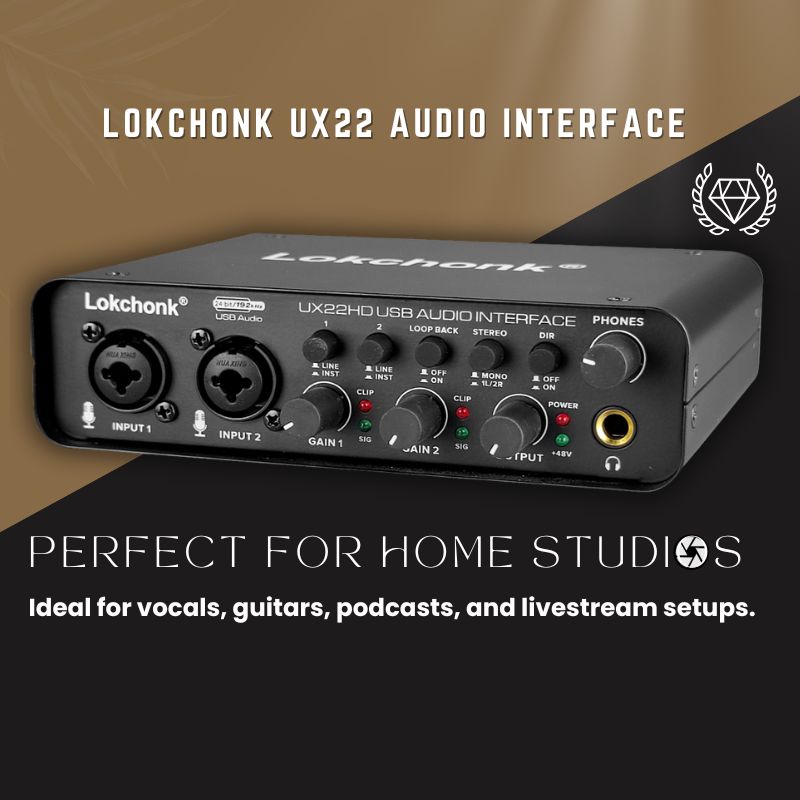 Lokchonk UX22 Audio Interface Sound - USB Recording Interface for Guitar, Mic & PC