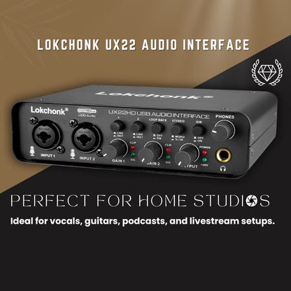 Lokchonk UX22 Audio Interface Sound - USB Recording Interface for Guitar, Mic & PC