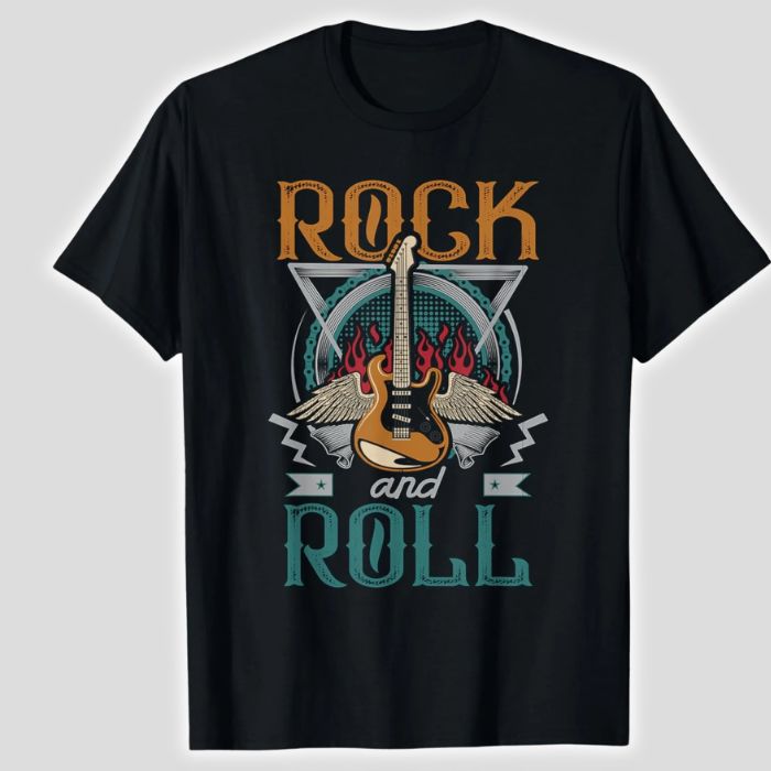 Winged Guitar Graphic Rock and Roll Guitar T-Shirt