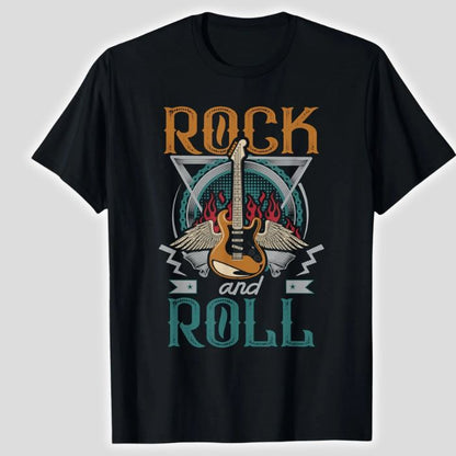 Winged Guitar Graphic Rock and Roll Guitar T-Shirt